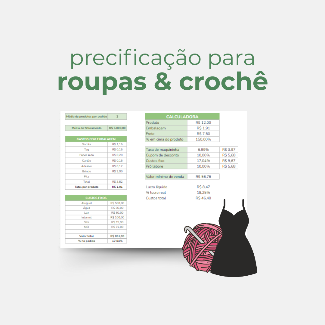 Planilha de precificação para Roupas e Crochê